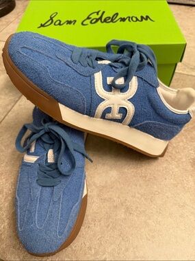 Sam Edelman Blue Suede Athletic Sneakers with White Trim